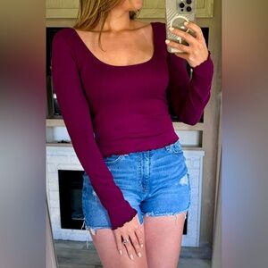 Arizona Jean Co. | Ruffled Maroon Scoop Shirt | Size M